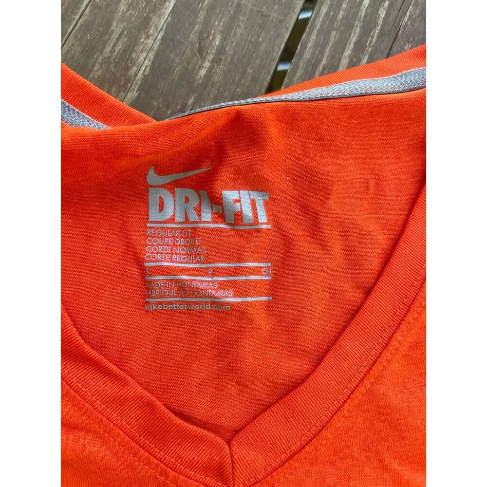 Nike Dri-fit womens small orange vneck athletic shirt
